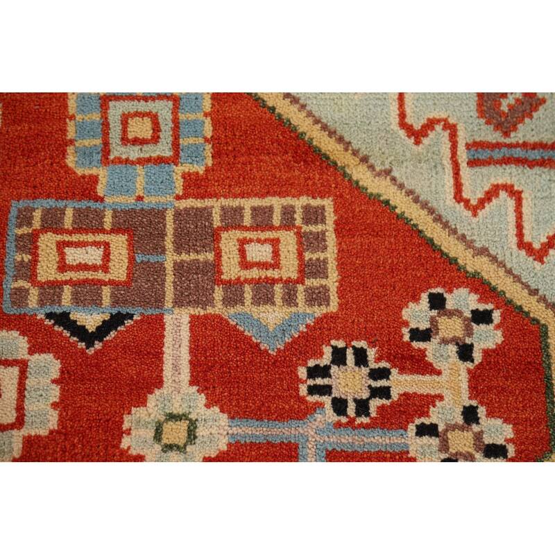 Orange Geometric Kazak Indian Area Rug Handmade Wool Carpet - 7'10" x 9'11"