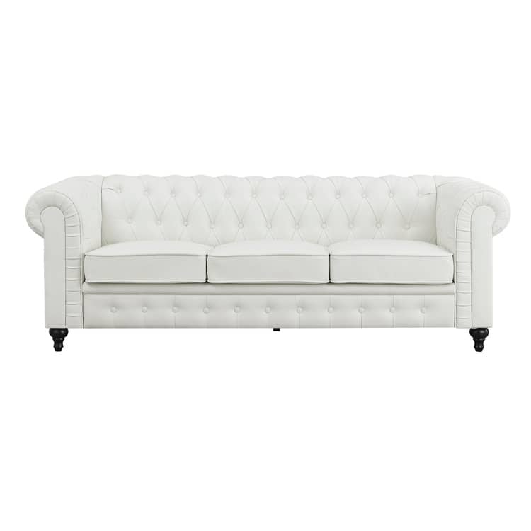 Stylish Sofa Combo: Chesterfield Sofa with Rolled Arms and Button Tufted Flared Arms Microfiber Couch for Small Spaces