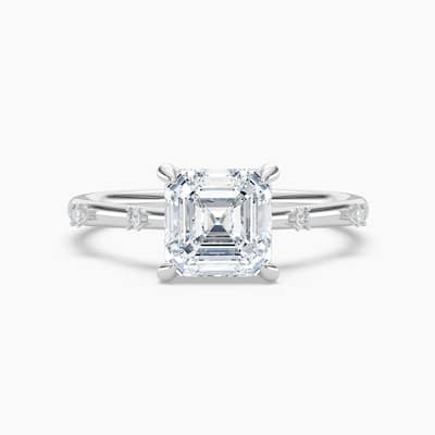 Auriya 14k Gold Petite Diamond Station Asscher Lab Grown Engagement Ring 1.00 to 5.00 ct. tw. (F-G, VS)