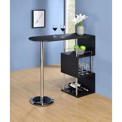 Black Wood & Chrome Metal Bar Table