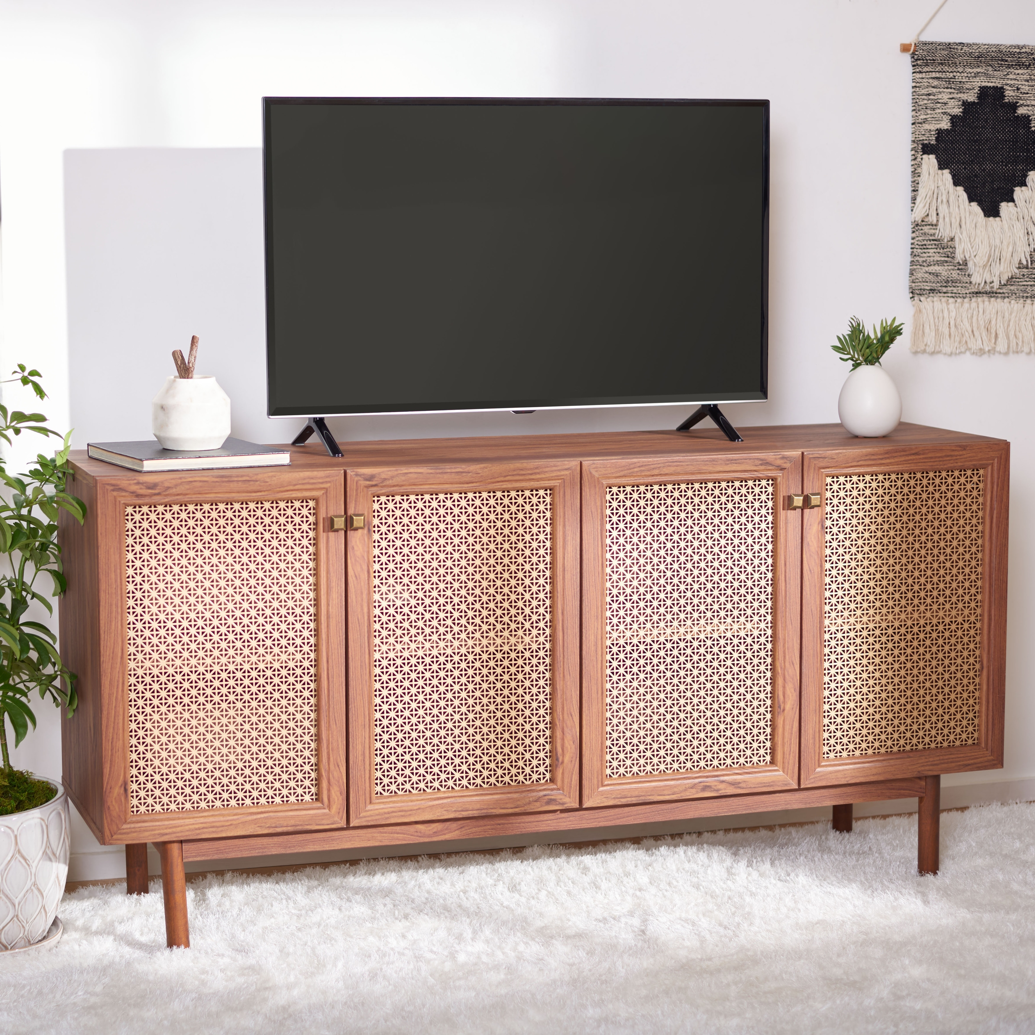 SAFAVIEH Micaela 63-inch 4-Door Storage Media TV Stand - 63.1" W x 16.3" D x 31.7" H - 63Wx16Dx32H