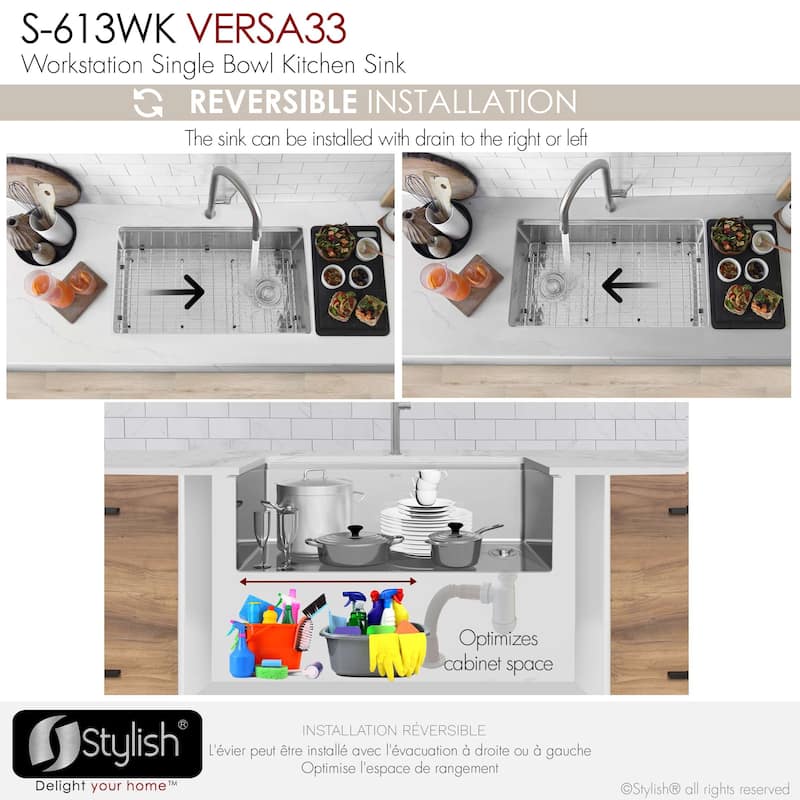Versa33 Undermount 33" Single Bowl Stainless Steel Kitchen Sink - 33" x 19" x 10"