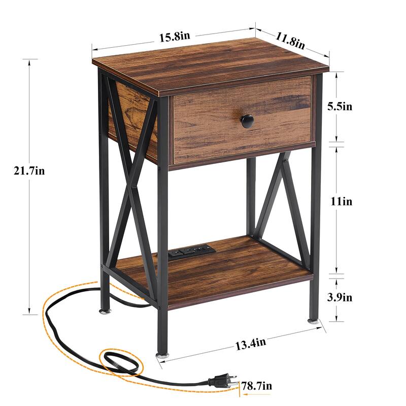 VECELO Mid Century Modern Nightstand with Storage Shelves, Set of 2 Nightstands, End Table/Side Table