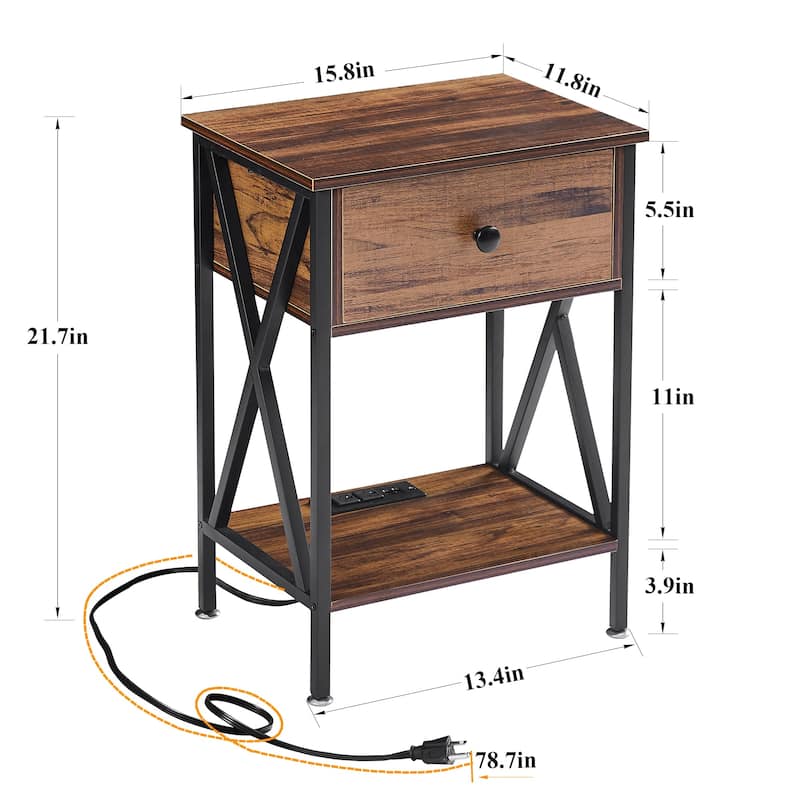 VECELO Modern Nightstand 1-Drawer with Storage Shelf, End Table/Side Table