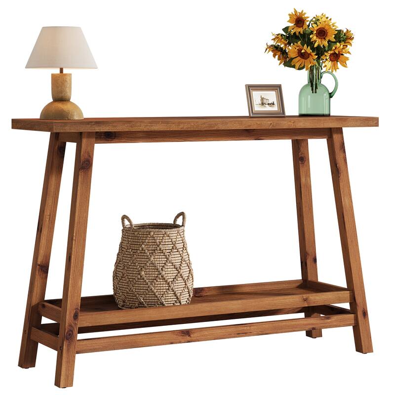 Solid Wood Entryway Table, Console Table with Storage Shelves, Behind Couch Sofa Table Hallway Foyer Accent Side Table