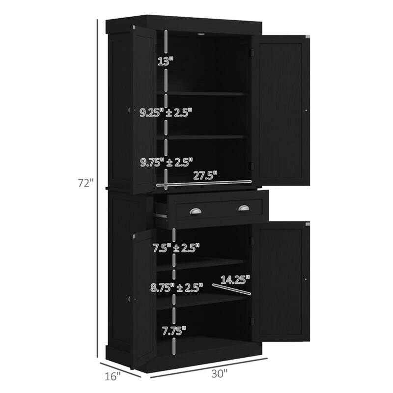 Wood Grain Pantry Cabinet with Drawer and Adjustable Shelves - 30" W x 16" D x 72" H