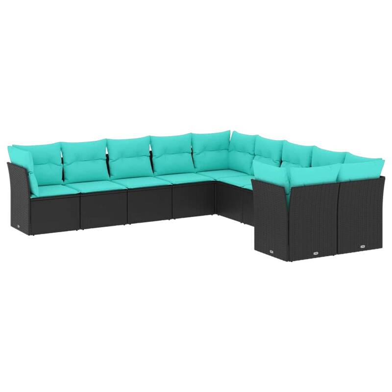 vidaXL 10 Piece Patio Sofa Set with Cushions Black Poly Rattan