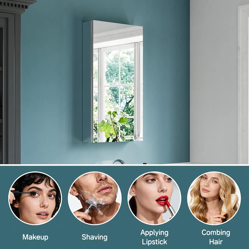 16x30" Tri-View Mirrored Medicine Cabinet with Soft-Close Blum Hinges, Reversible Door, Recessed/Surface Mount, Aluminum Body