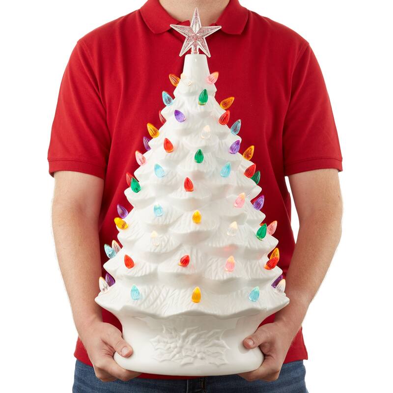 24in Hand Painted Ceramic Christmas Tree PreLit Tree with Star