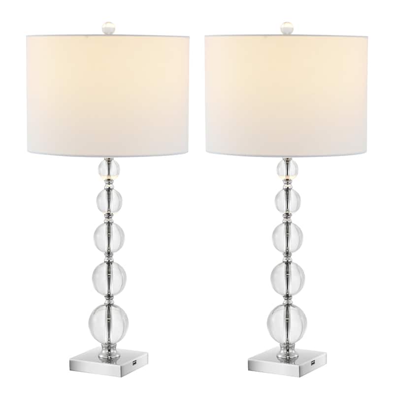 SAFAVIEH Lighting 29 inch Liam White Shade Stacked Crystal Ball Table Lamp - 14" W x 14" D x 30" H