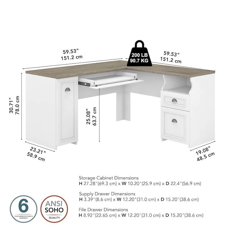 Fairview 60W L Shaped Desk with Drawers and Cabinet by Bush Furniture
