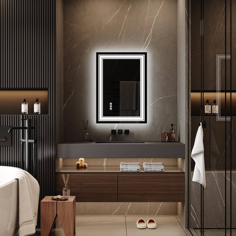 LED Bathroom Mirror with Lights,Anti-Fog,Dimmable,Backlit + Front Lit,Lighted Mirrors for Bathroom Wall
