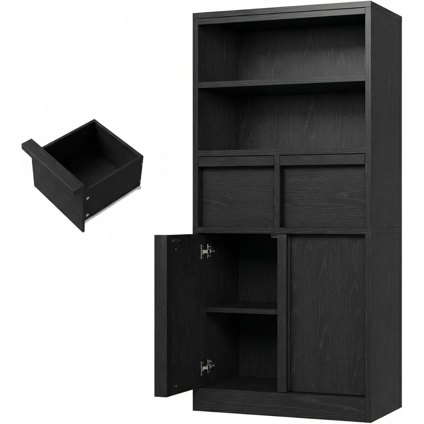 Tall Storage Cabinet, Freestanding Buffet w/ Drawers, Doors & Adjustable Shelves, Multi-Purpose Organizer, White