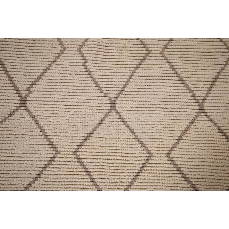 Trellis Ivory Moroccan Rug Hand-Knotted Beige Wool Carpet - 6'8"x 10'7"