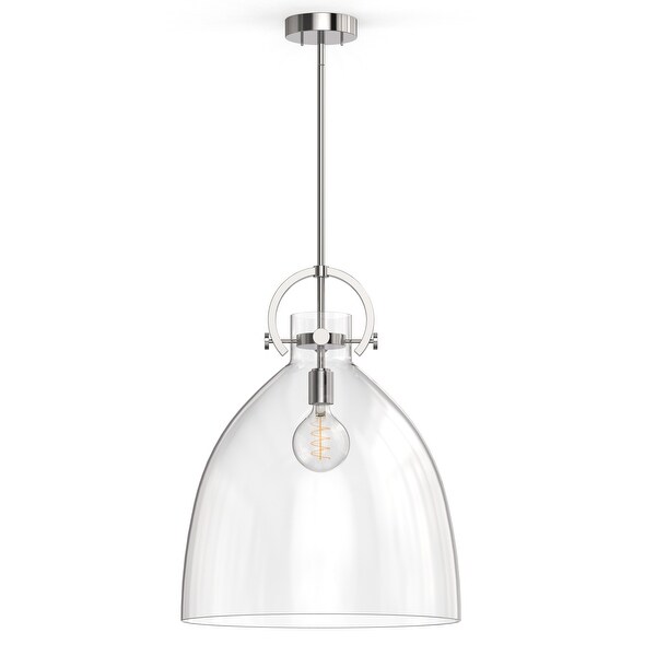YANSUN 1 Light Pendant Light with 18 inch Bell Shaped Shade in Nickel Finish Clear Glass for Modern and Industrial Lighting 18 18 16.7