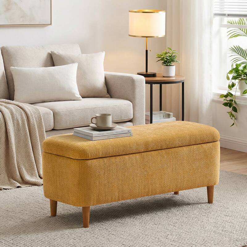 39in Soft Chenille Fabric Storage Ottoman Bench for Bedroom / Entryway Bed Foot / Living Room，Upholstered Entryway Bench