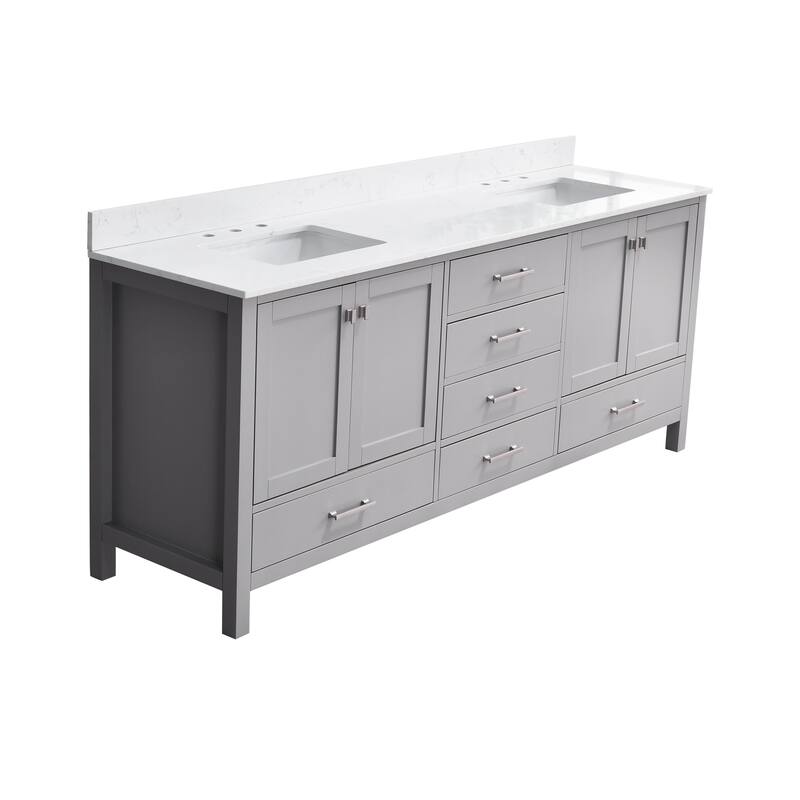 StarrySky 84 inch Undermount Double Sink Bathroom Vanity with Engineered Carrara Marble Top