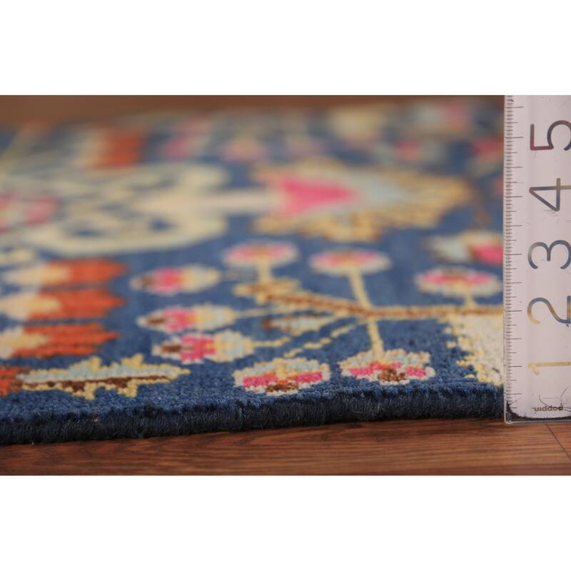 All-Over Blue Oushak Indian Foyer Rug Hand-Knotted Wool Carpet - 3'1"x 5'0"