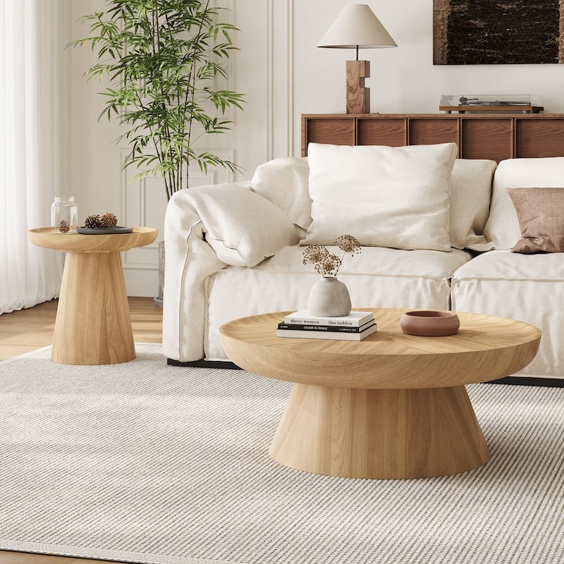Round Walnut Nesting Coffee Tables | 2-Piece Set & Single Table Options - Modern Stackable Accent Tables