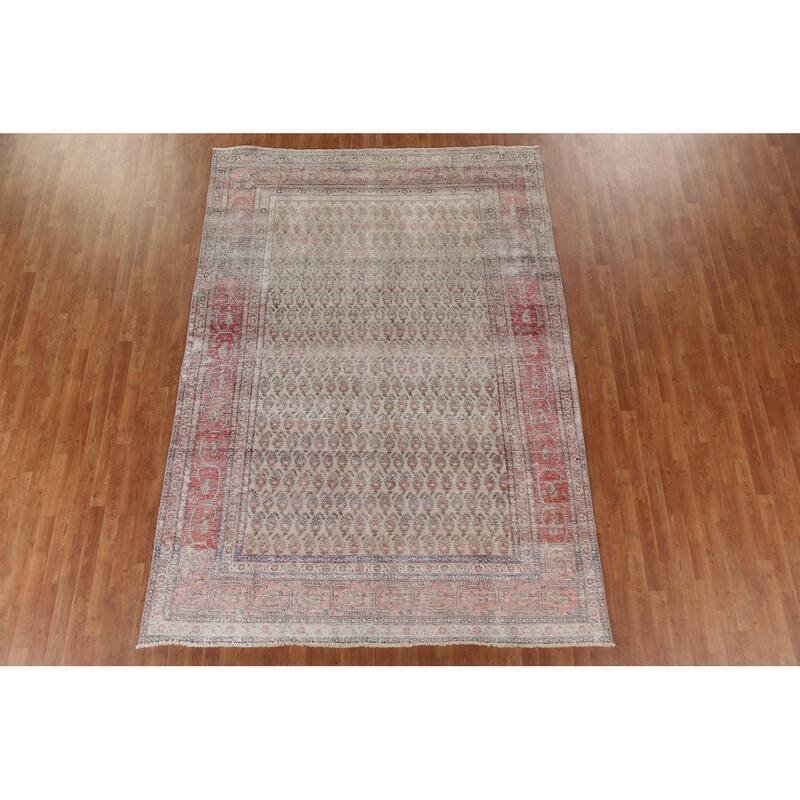 Hand-knotted Distressed Boteh Botemir Persian Area Rug Wool - 7'6" x 10'7"