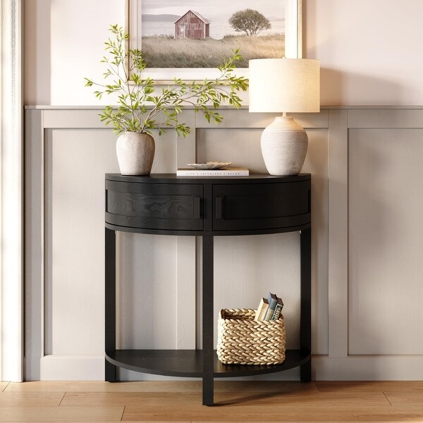 Farmhouse Half Moon Console Table - Small Entry Table with Storage