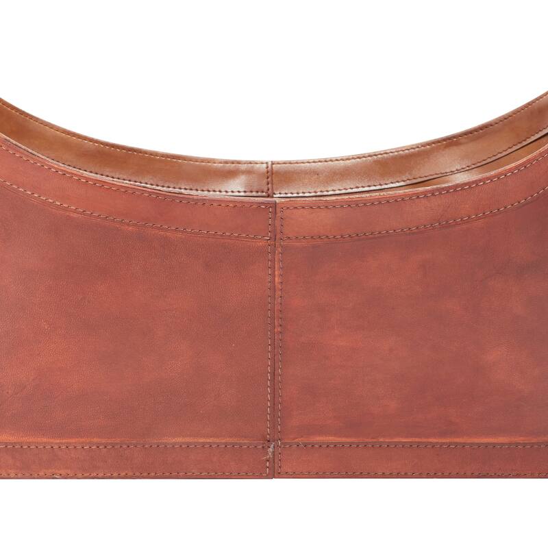 Brown Leather Handmade Box Style Single Slot Magazine Holder with Detail Stitching and Curved Handles