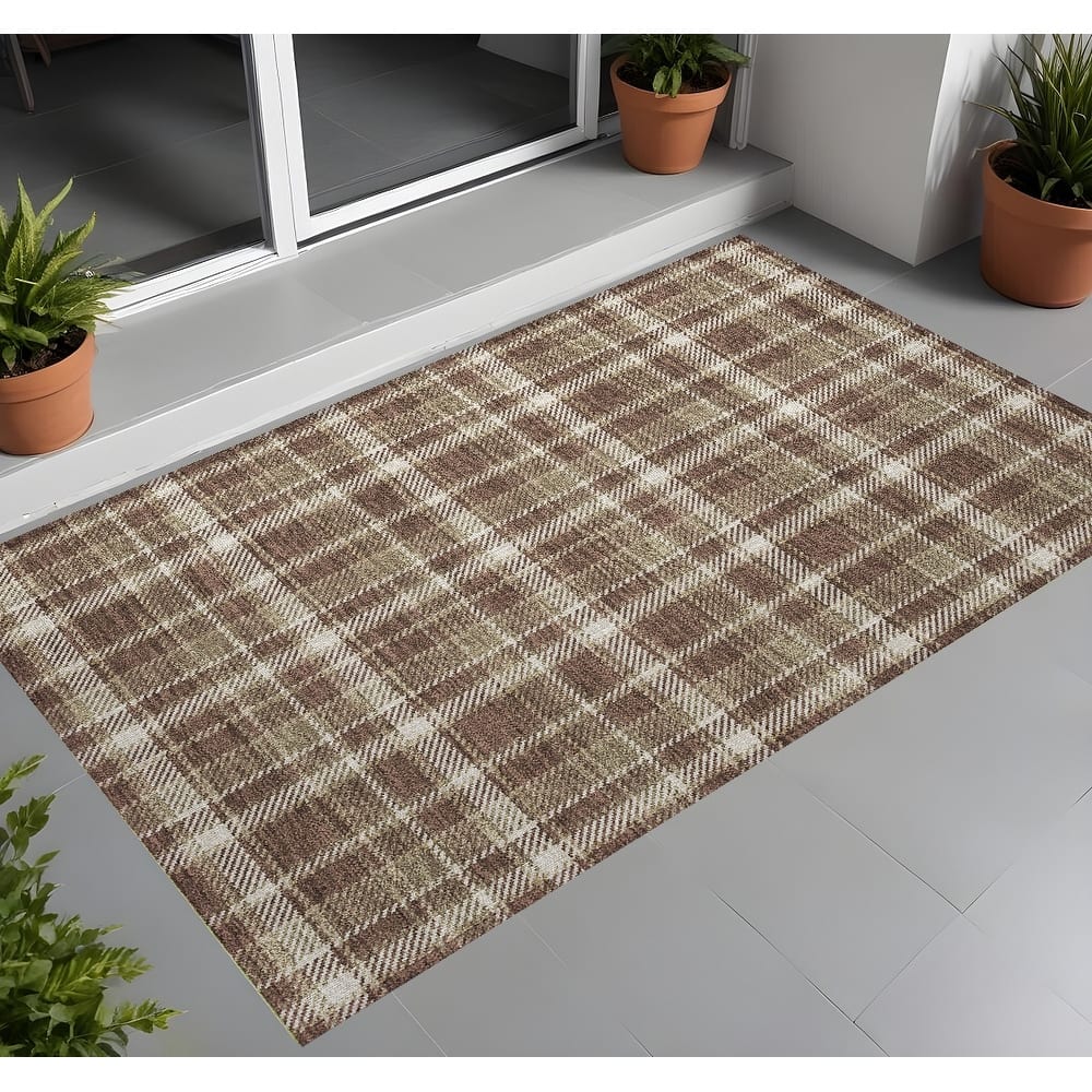 Alfiz Plaid Weather Resistant Blended Style Runner Outdoor Rug
