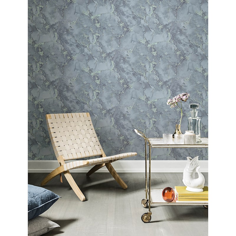 Advantage Grandin Dark Blue Marbled Wallpaper