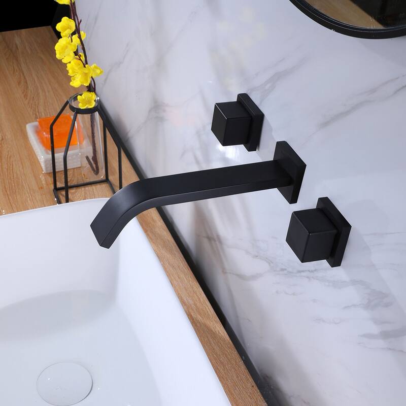 Matte Black Two Handle Wall Mount Bathroom Faucet