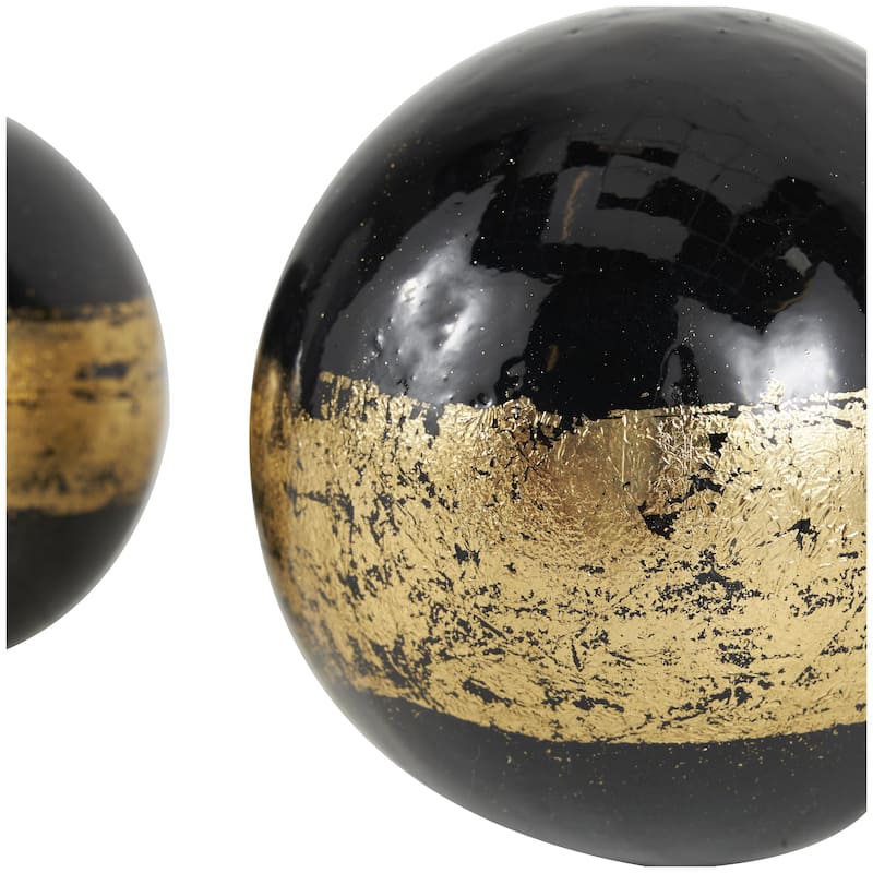 Plastic Decorative Orbs & Vase Filler with Gold Stripe or Blue Accents - Set of 3 Black, Brown, White - Roche River Decor