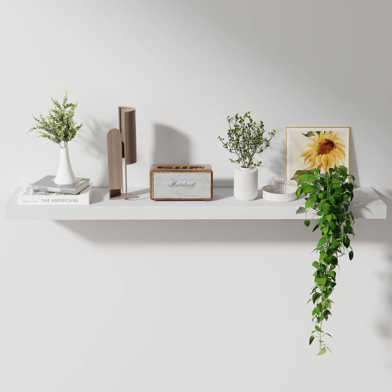 Floating Shelves, 8 Inch Deep Modern Solid Wood Wall Shelves - 48"W-1P - White