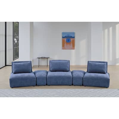 Stavan Modular Curved 3 Seat Sofa, Blue Chenille, Adjustable Backs