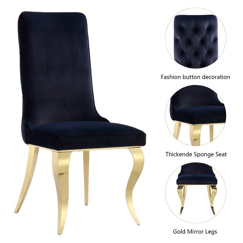 Heavy Duty Dining Chairs with Button Tufted Backrest and Polished Stainless Steel Metal Legs