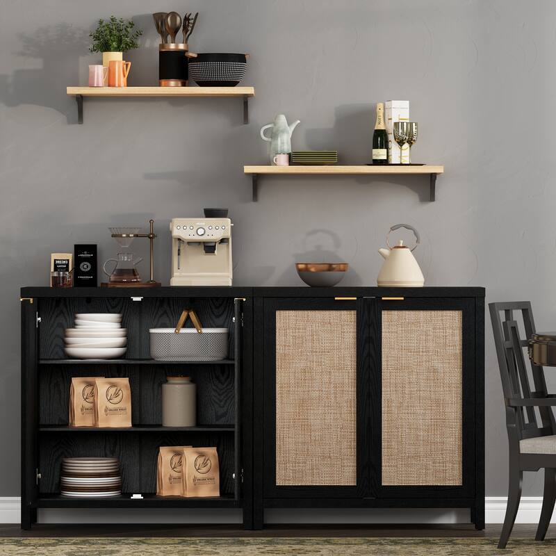 SICOTAS Rattan Sideboard Buffet Accent Storage Cabinet with 2 Doors - N/A
