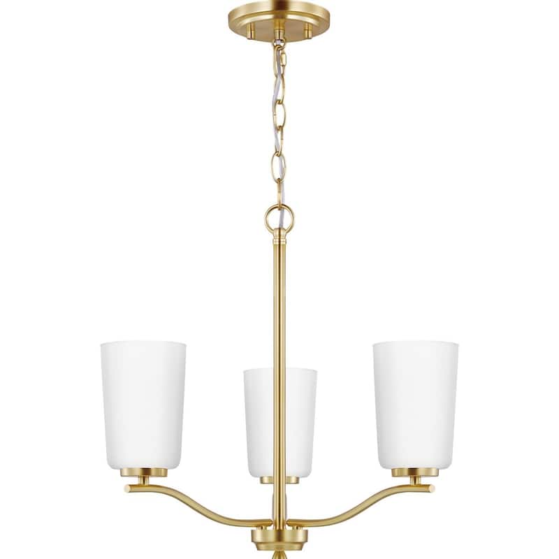 Adley Collection Three-Light Satin Brass Etched White Glass New Traditional Semi-Flush Convertible Light