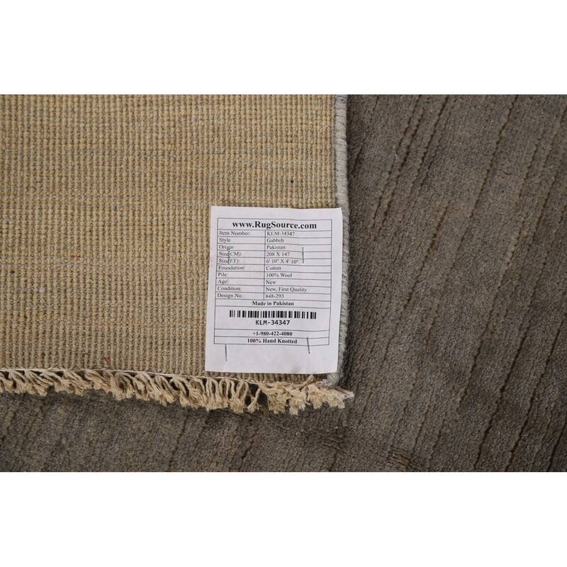 Modern Gabbeh Oriental Rug Handmade Grey Wool Carpet - 4'10"x 6'10"