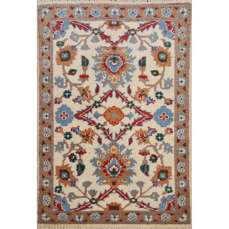 All-Over Floral Kazak Oriental Foyer Rug Hand-Knotted Wool Carpet - 2'0" x 3'0"