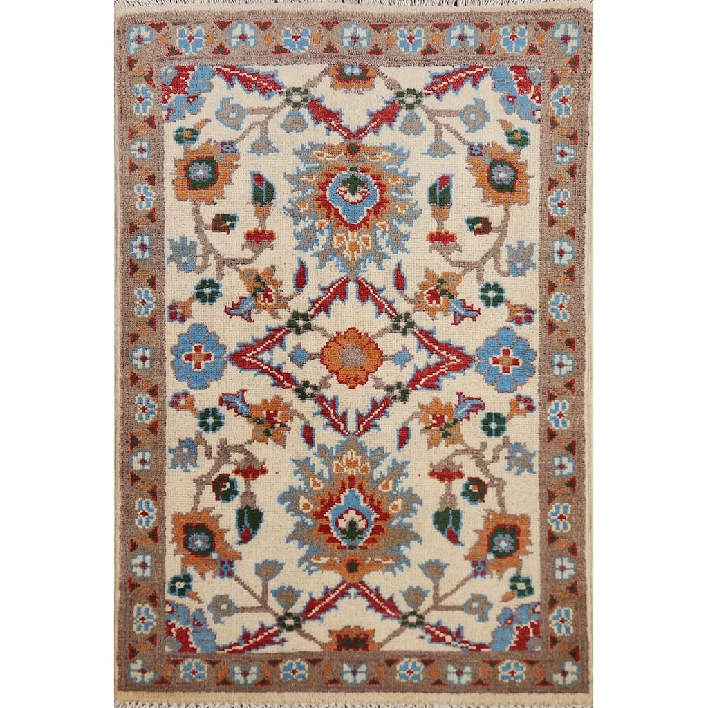 All-Over Floral Kazak Oriental Foyer Rug Hand-Knotted Wool Carpet - 2'0" x 3'0"