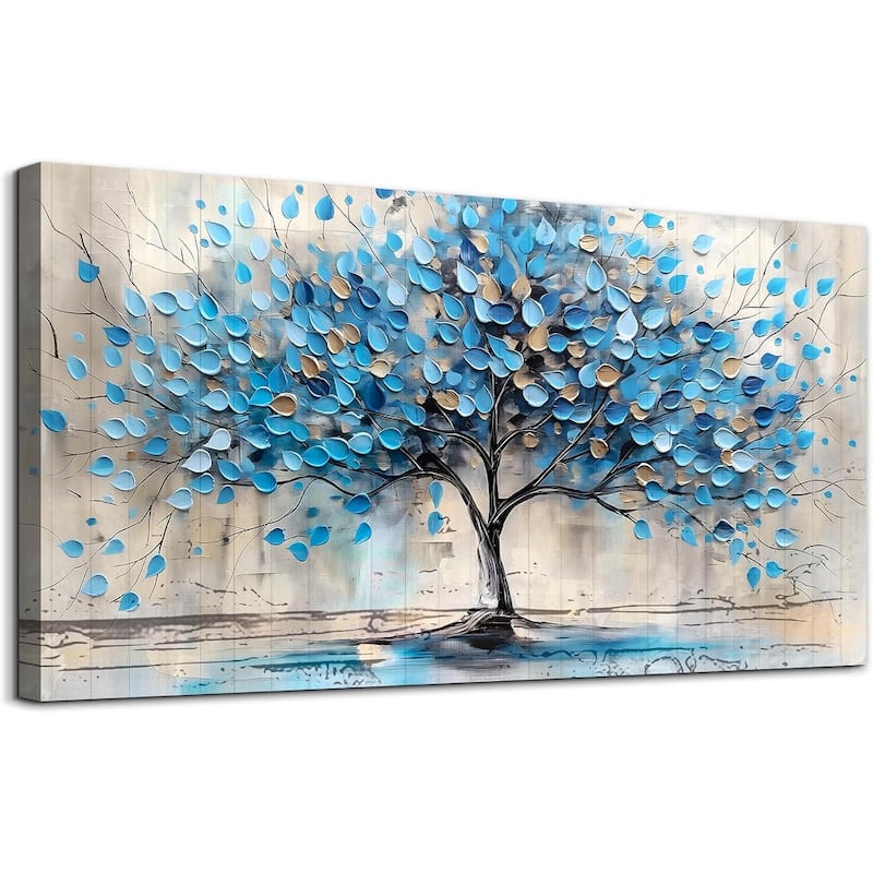 Abstract Wall Pictures Artwork Wall Decor Blue Tree Paintings - 24 x 48