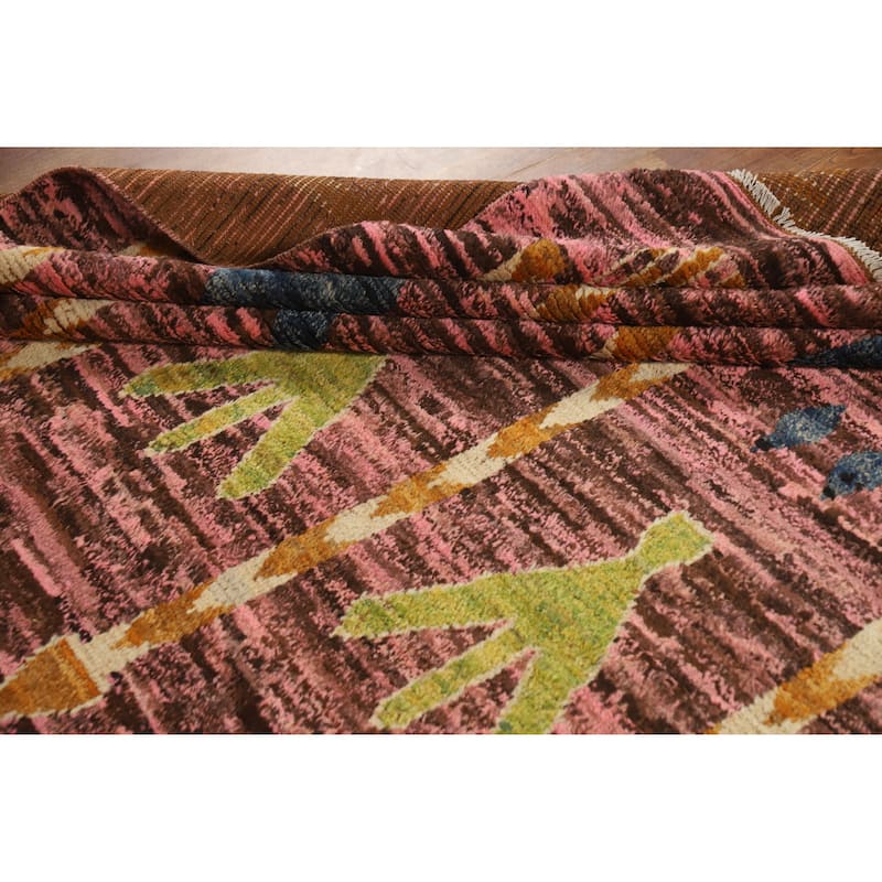 Geometric Moroccan Oriental Large Rug Hand-Knotted Pink Wool Carpet - 10'1" x 13'10"