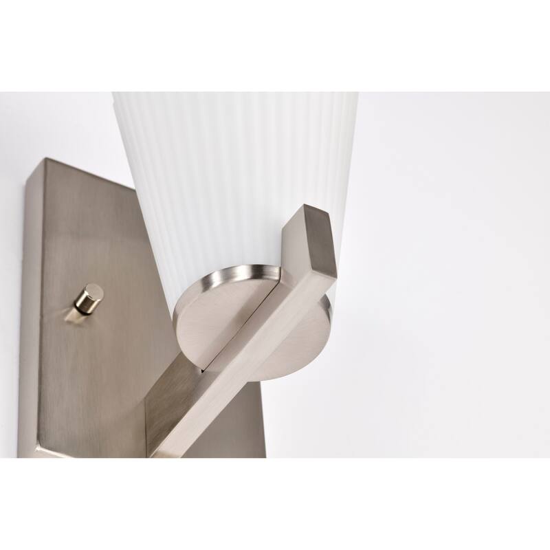 Royale 1 Light Vanity Brushed Nickel Finish Ribbed White Glass - Brushed Nickel