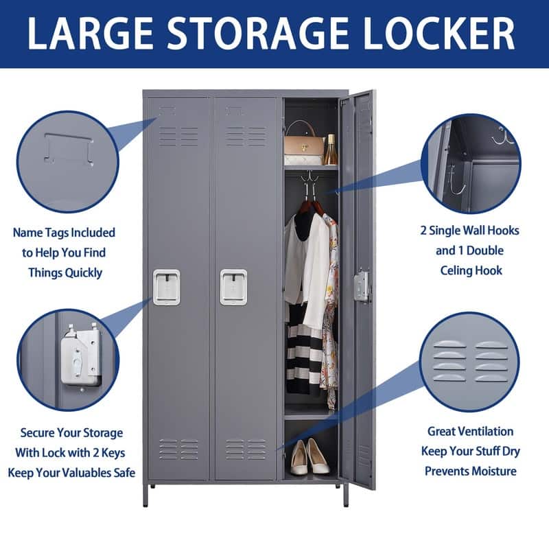 72"H Metal Lockers with Name Card for Employees,Storage Cabinet With Hooks and Ventilation For School,Garage,Gym,Office
