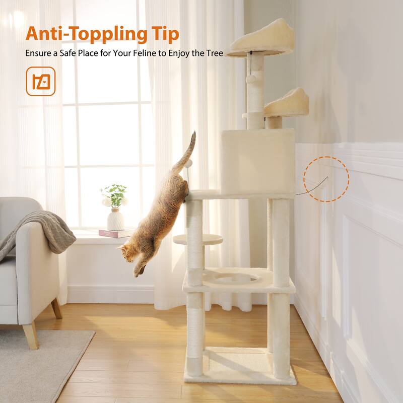 63" Indoor Large Cat Tree Cat Tower with Scratching Pad and Cozy Condo
