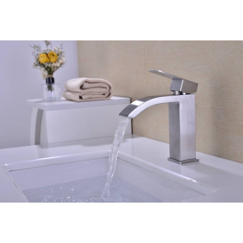Waterfall Spout Bathroom Sink Single Handle Faucet with Pop-Up Drain (with Overflow)