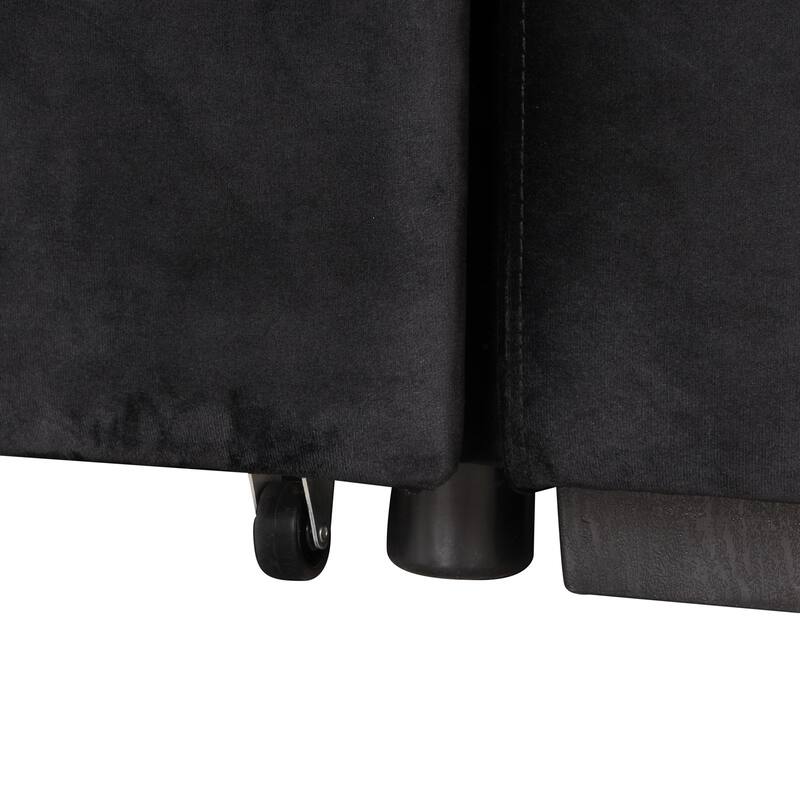 L-shape Black Folding Sleeper Couch Multifunctional 2-in-1 Sofa Bed with Storage Ottoman, Cup Holder, Pull Out Bed & USB Port