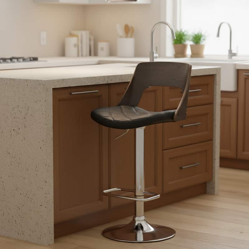 Mid Century Modern Wood/ Metal Adjustable Swivel Barstool - Grey/Black