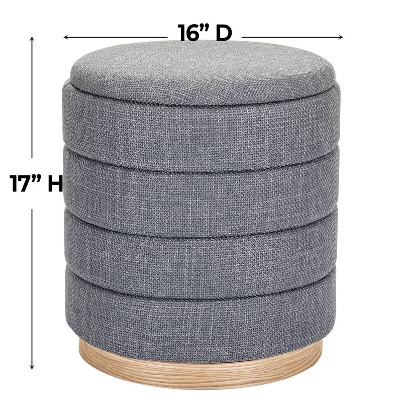 Modern Cylinder Ottoman with Hidden Storage Linen Upholstery Seat
