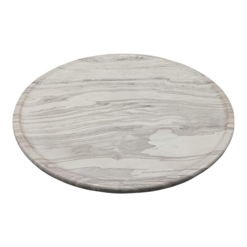 Marble Stone Decorative Tray Round Chiseled Design - 16" Ivory - 16" x 16" x 2"
