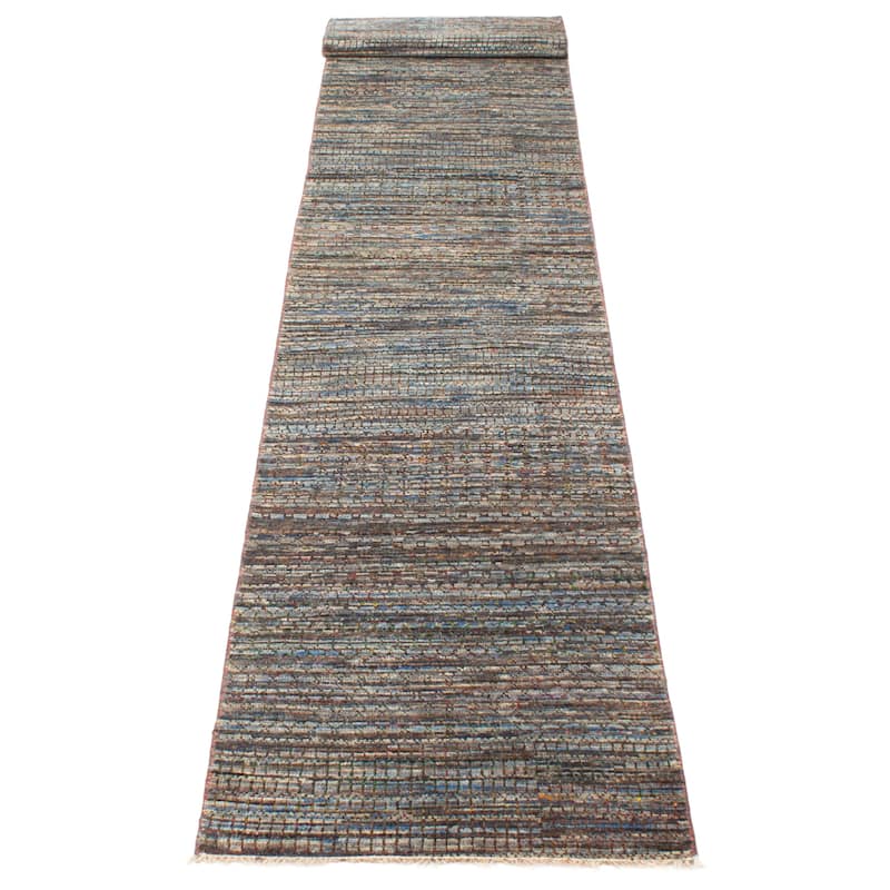 ECARPETGALLERY Hand-knotted Silk Shadow Dark Navy Silk, Wool Rug - 2' 10" x 14'