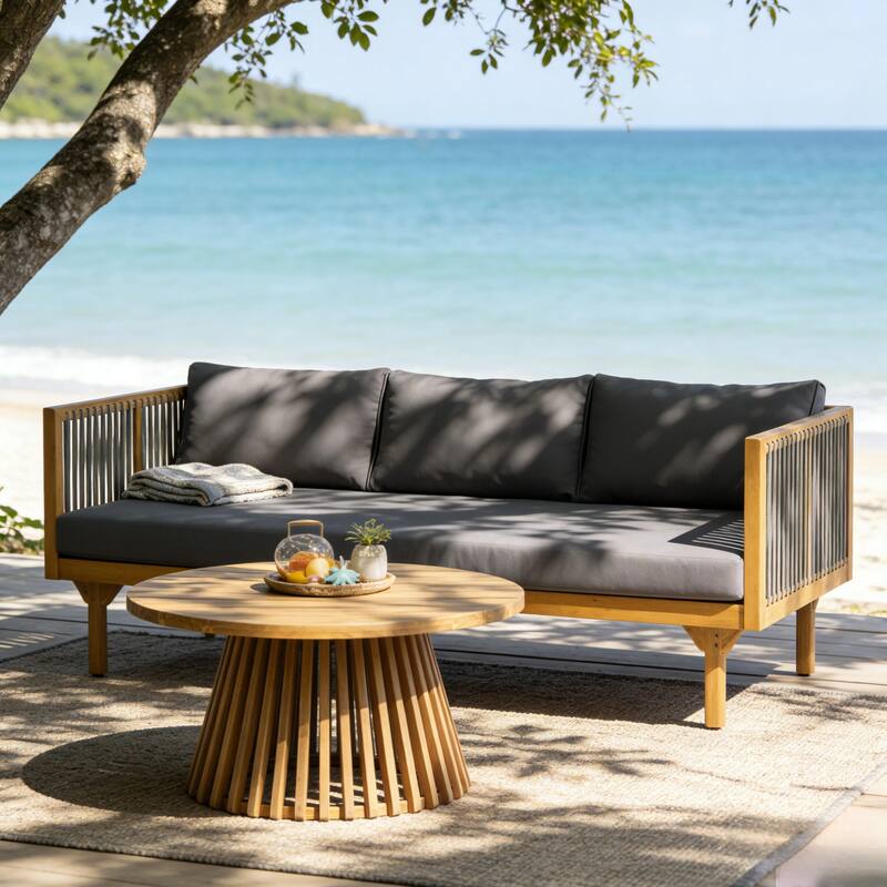 Christopher Knight Home - Acacia Wood Outdoor Patio Sofa with Rope Design